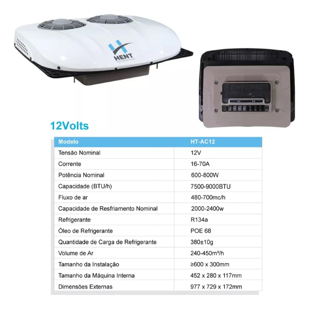 Ar Condicionado Hent Inverter 12v Elétrico Teto Caminhão