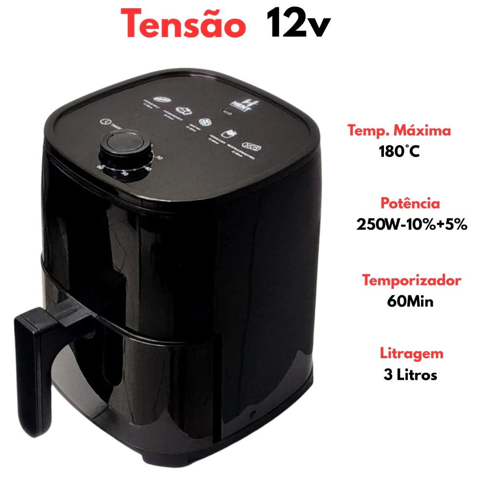 Air Fryer Automotiva 3 Litros - 12V e 24v Para Carro Caminhão Ônibus Van