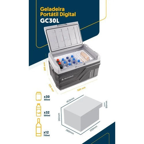 Geladeira Portátil Braforce 30l Quadrivolt Compressor Bluetooth Caminhão Trator Motorhome 12v 24v